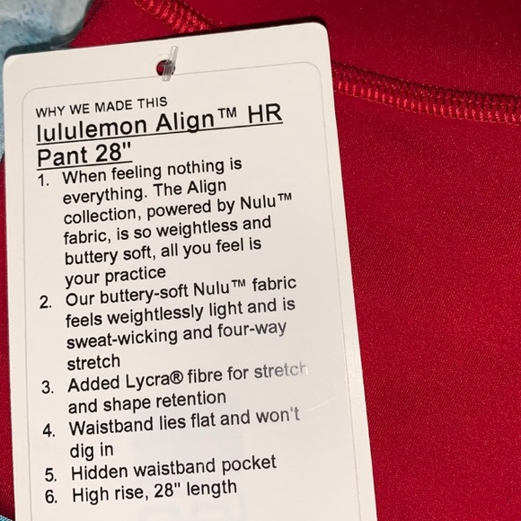 🌿NWT Lululemon Align HR 28” Dark Red - Picture 2 of 2